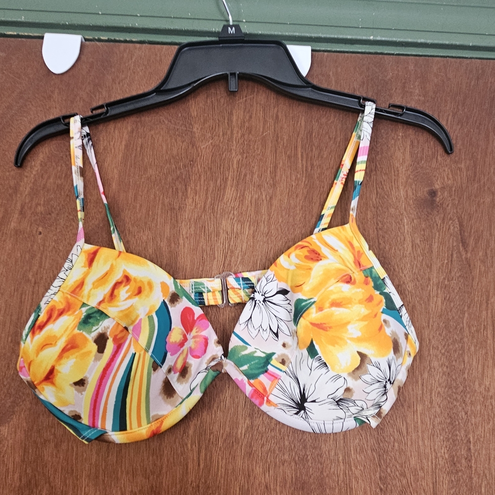 Islander Vibrant Floral Bikini Top with Yellow and Pink Accents